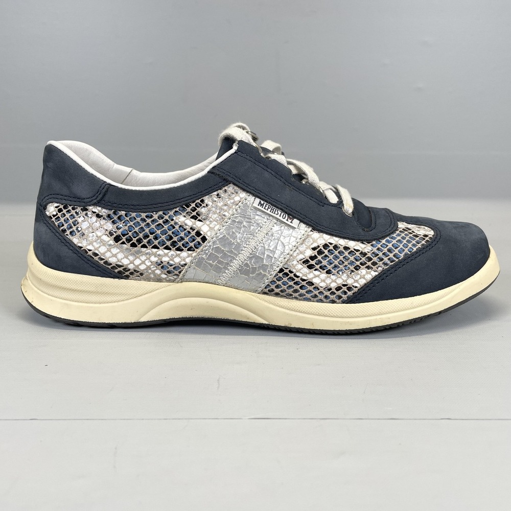 Mephisto Laser Shoes Womens Size 7 Blue Silver Nubuck Mesh Comfort Sneakers